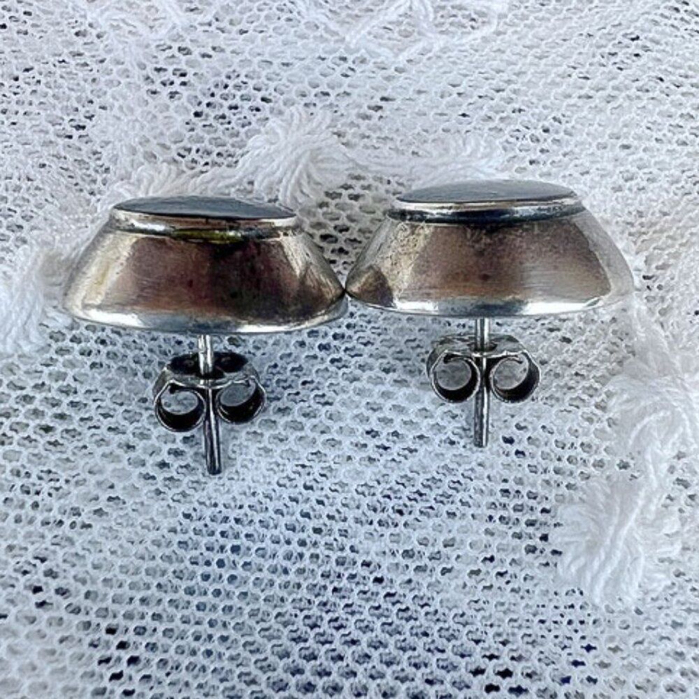 Vintage Sterling Silver & Black Earrings - Picture 6 of 7
